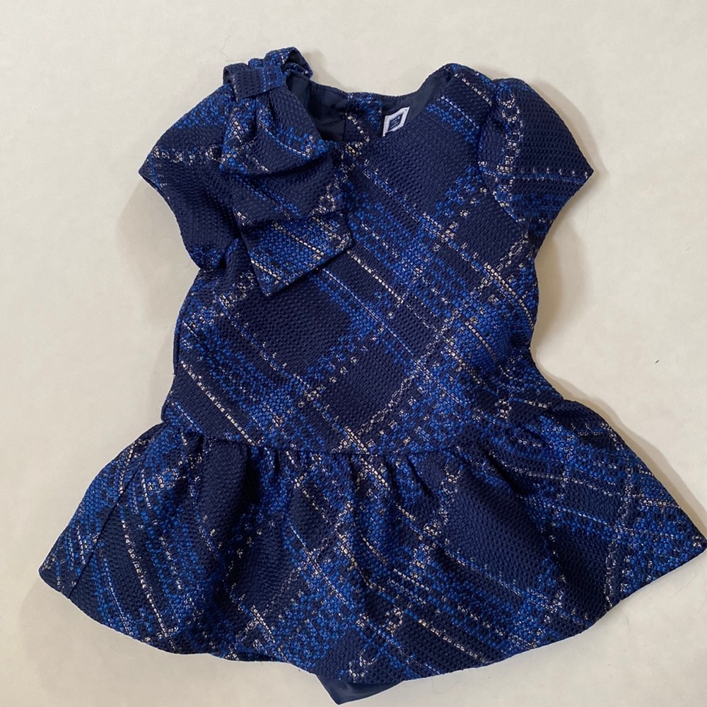 NWOT Janie and Jack Navy Blue Striped Design Dress - Size 3-6 Mos